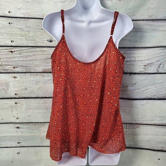 Umgee USA Women’s Small Leopard Print Spaghetti Strap Tank Top Red Gold Metallic - Picture 5 of 8